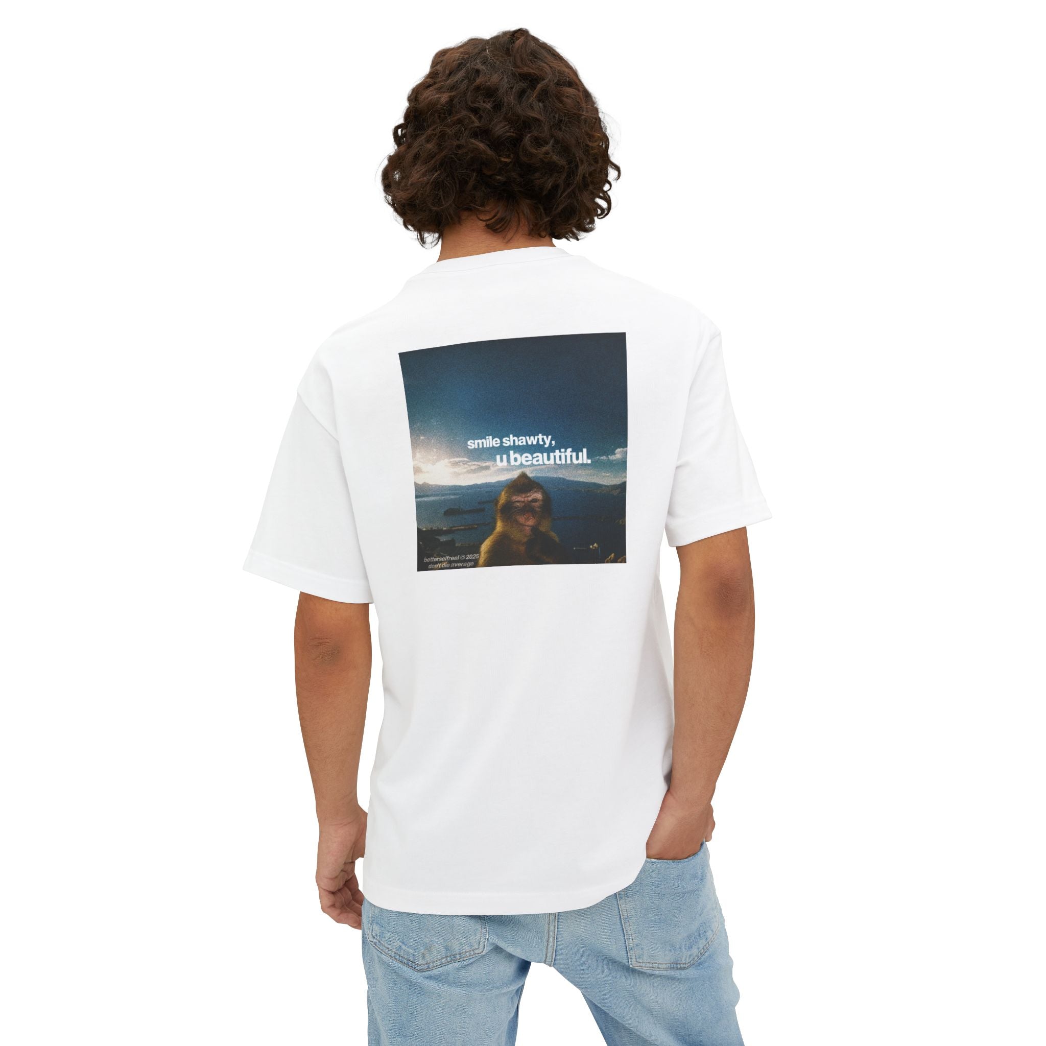 betterself star logo "smile shawty" monkey graphic oversized tee