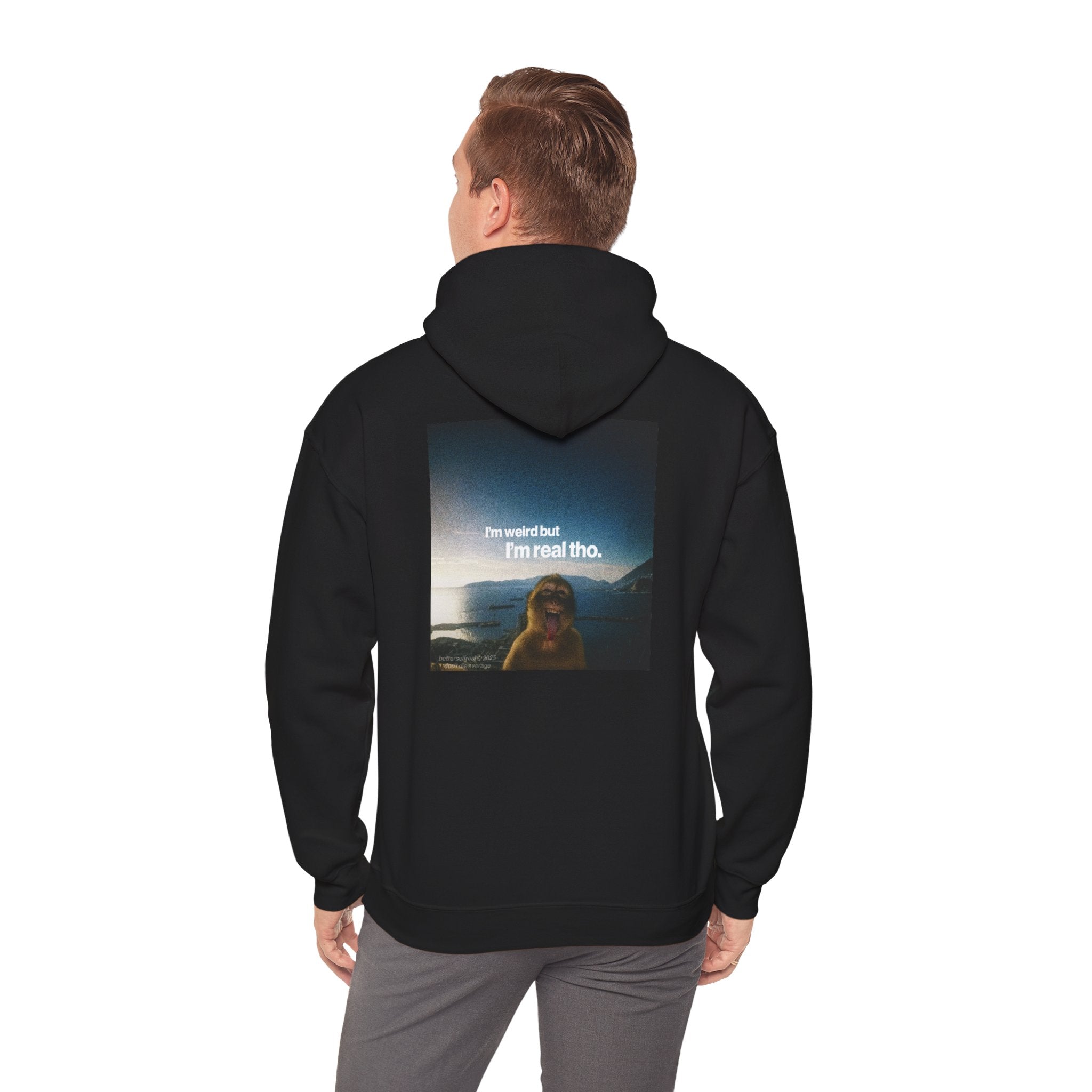betterself star logo "I'm weird" monkey graphic hoodie
